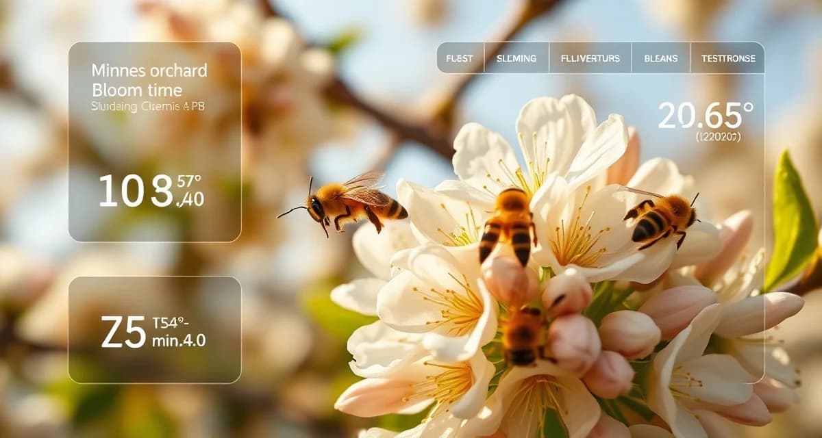 Bloom timing prediction tool for almond pollination logistics Almond pollination timing software dashboard displaying bloom alerts and hive placement data for commercial bee operations.