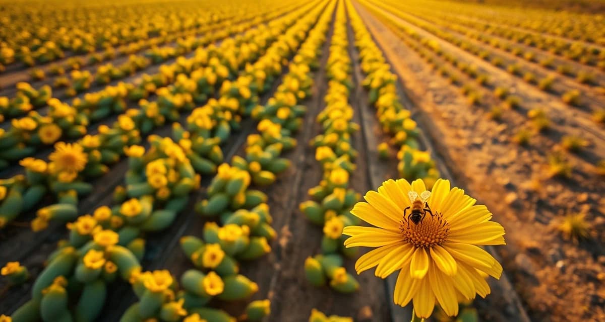 Winter pollination operations in Arizona's desert growing regions Arizona desert pollination service showing organized melon and vegetable seed crops in bloom with managed bee logistics