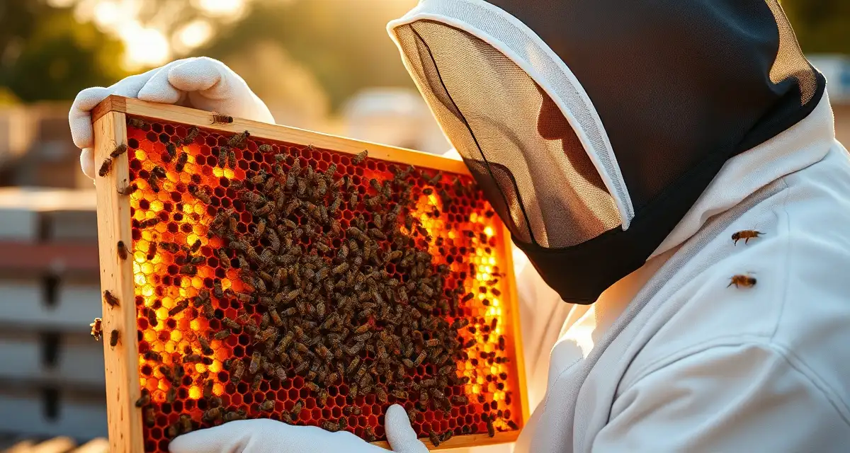 Professional hive inspection documentation for rate negotiation Beekeeper documenting hive strength before pollination rate negotiation with growers to achieve premium contract pricing