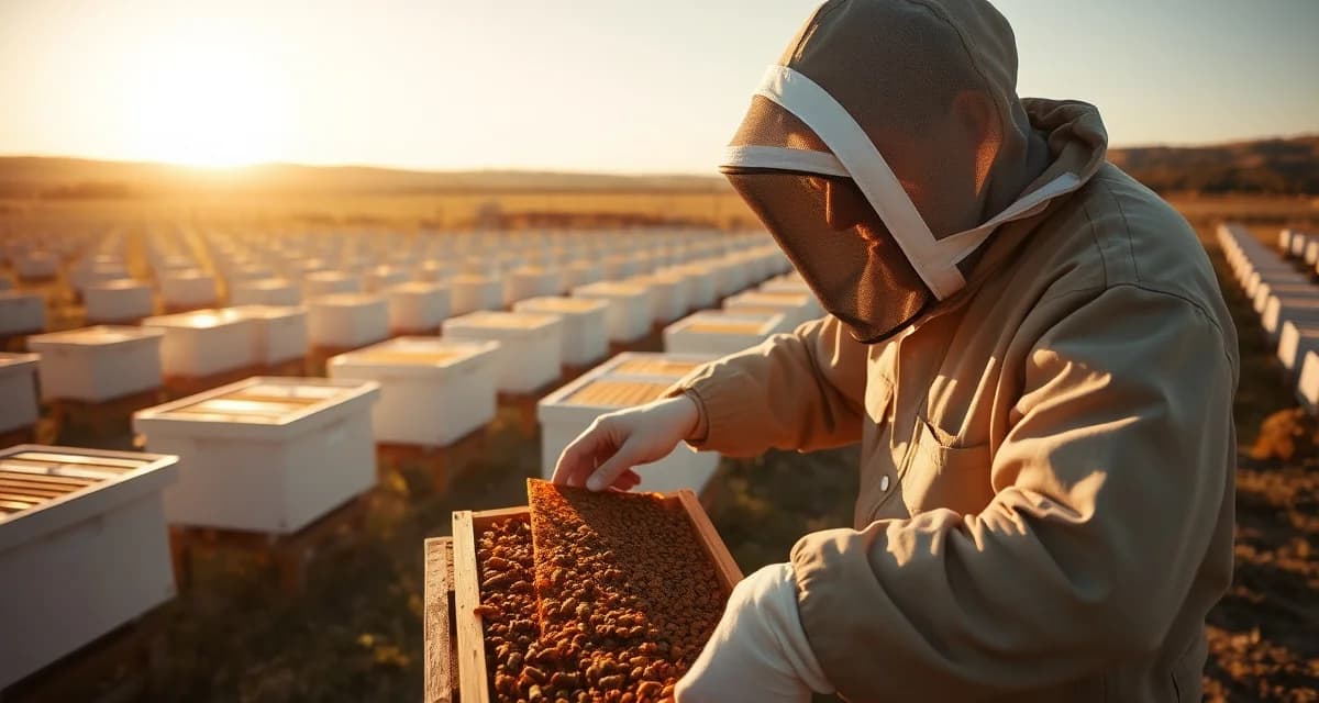 Colorado apiary inspection and registration process Commercial beekeeper inspecting honeycomb frames during apiary registration compliance check in Colorado