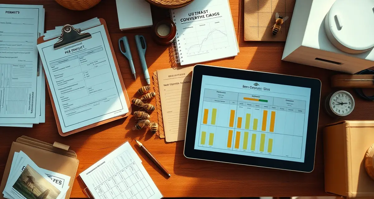 Beekeeping permit compliance management dashboard Interstate movement permit tracking system for commercial beekeeping operations showing organized compliance documentation and digital monitoring tools
