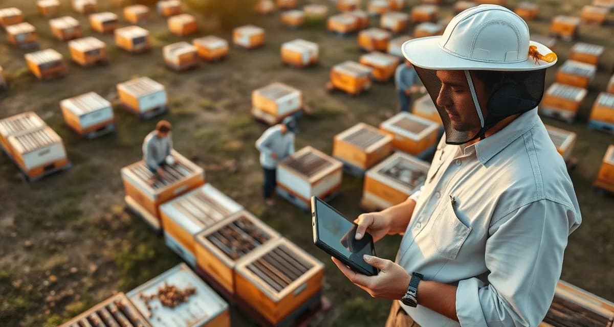 Beekeeper workforce coordination and employee management system Beekeeping team manager coordinating employee schedules and yard assignments across multiple pollination operation locations using management software