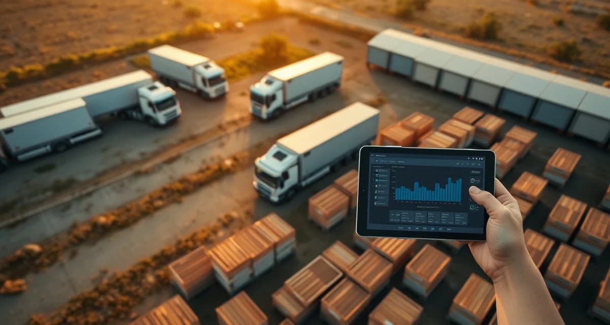 PollenOps Fleet Module GPS Routing System Commercial beekeeping fleet management with GPS tracking vehicles and organized yard layout for PollenOps operations.