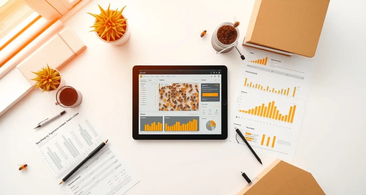 Beekeeping Operations Management Platform Commercial beekeeping software dashboard showing hive management and logistics tracking for large-scale bee operations.