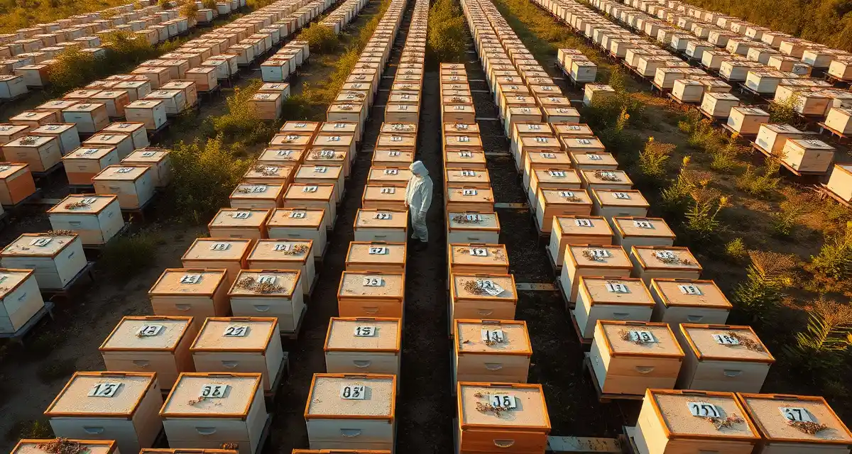 Modern Commercial Bee Logistics Management Commercial beekeeping operation showing organized hive logistics and management systems used in modern apiary operations
