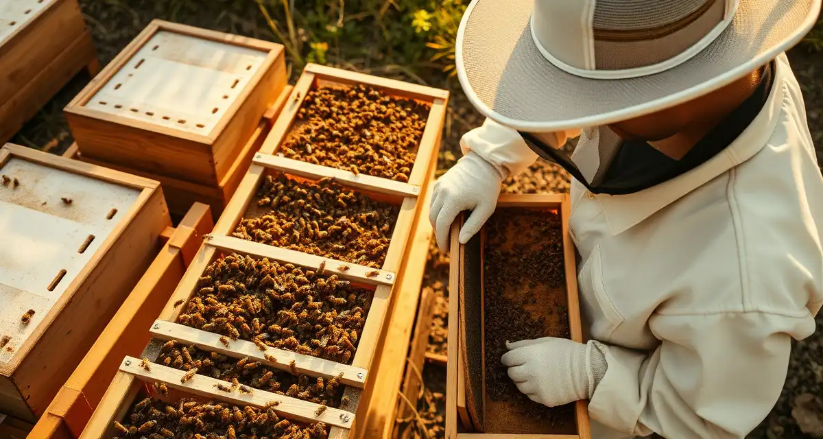 Effective colony loss management strategies for commercial beekeeping operations Commercial beekeeper managing colony loss in large-scale apiary operation with multiple hive inspections