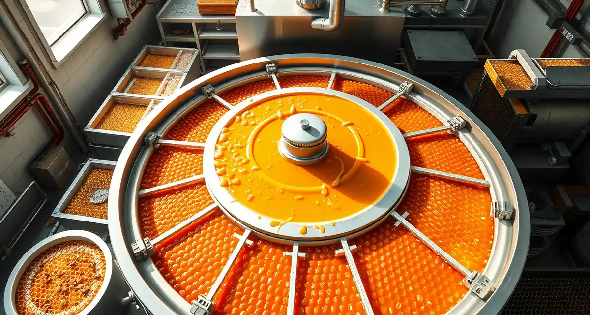 Professional honey extraction equipment for commercial operations Commercial 60-frame radial honey extractor in large-scale beekeeping operation extraction facility