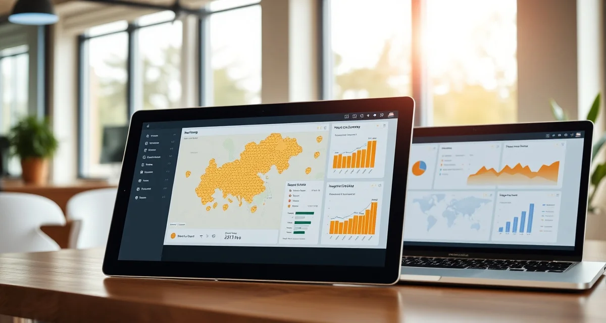 Hive management software dashboard transformation Digital yard management software interface for beekeeping operations showing hive locations, inspection data, and logistics tracking across multiple yard sites.