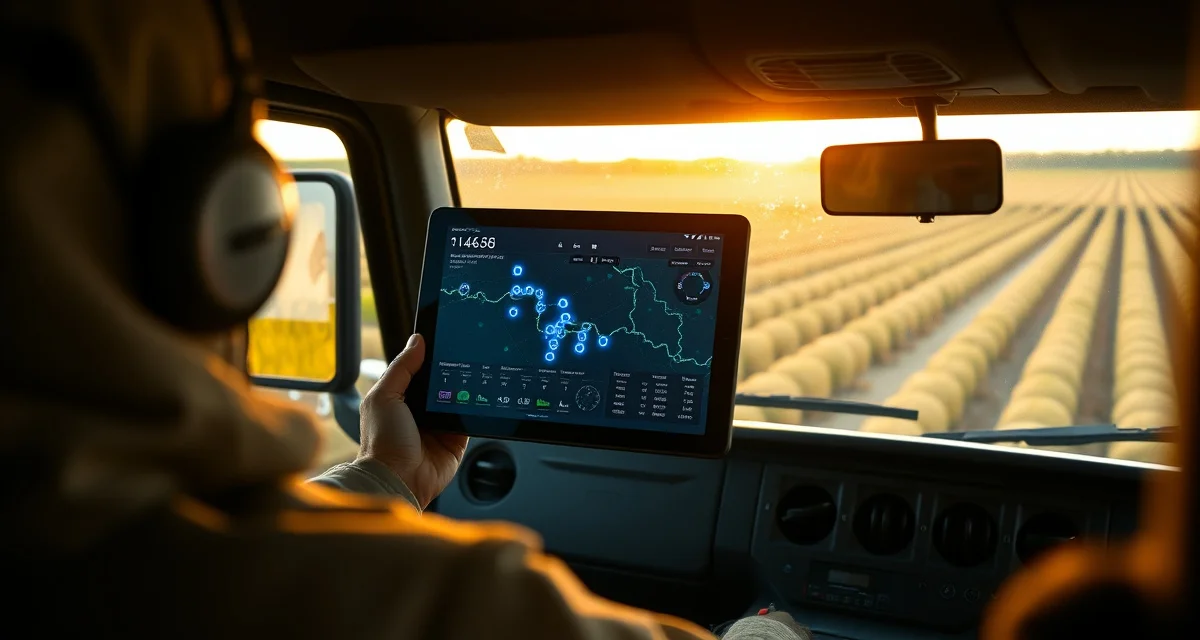 Fleet management technology for bee truck logistics GPS tracking dashboard for hive trucks showing real-time fleet location data and delivery routes for migratory beekeeping operations.