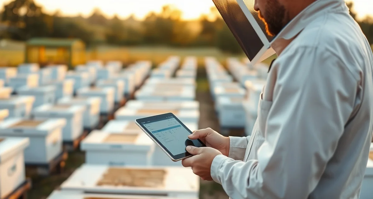 Digital documentation prevents hive count disputes Beekeeper using GPS technology to document hive placement location for dispute prevention and accurate record-keeping