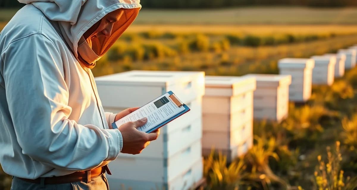 Commercial pollination hive counting and verification process Beekeeper performing hive count verification with GPS mobile app documentation at pollination contract site