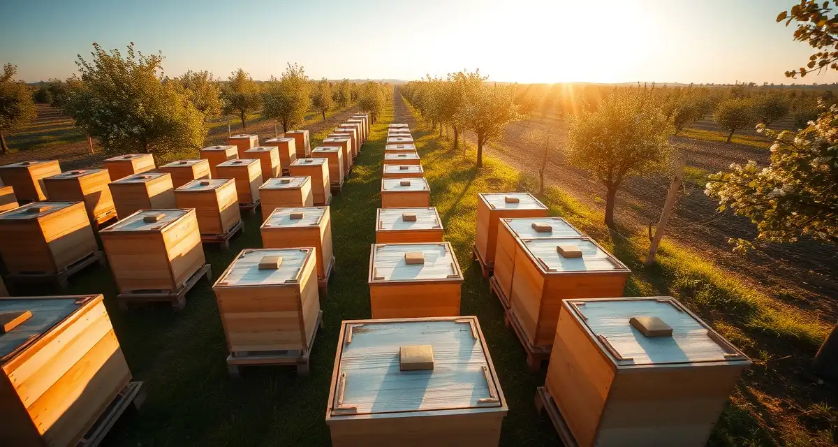 2026 Hive Rental Rate Benchmarks Across US States Comparison of hive rental rates by state showing California almond pollination at premium pricing with beehives in agricultural fields