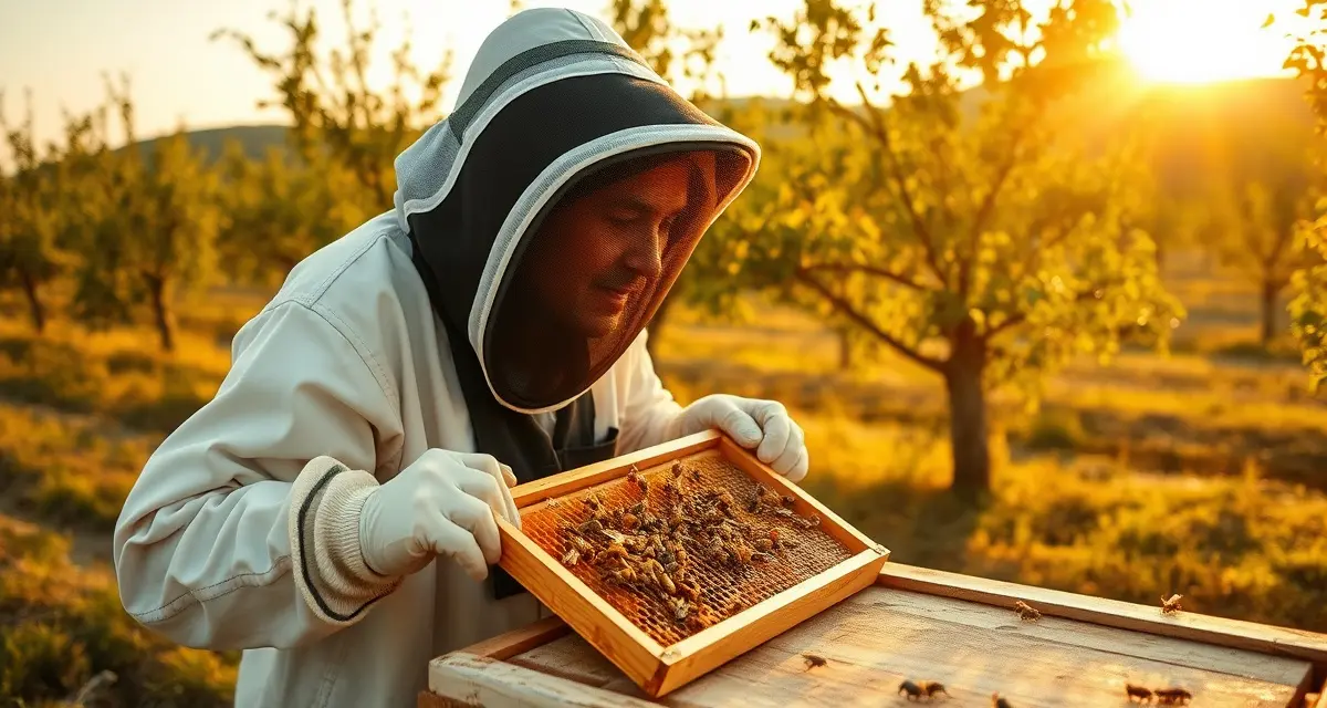 Maryland Commercial Beekeeping Regulations Compliance Commercial beekeeper inspecting honeybee hive frames during Maryland apiary inspection for regulatory compliance