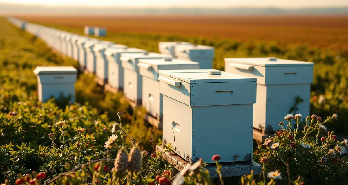 Massachusetts apiary regulations for commercial pollination Commercial beehives positioned on Massachusetts cranberry bog for seasonal pollination operations under state regulations
