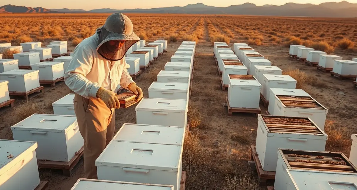 New Mexico apiary inspection and commercial beekeeping compliance Commercial beekeeper conducting apiary inspection under New Mexico regulations for hive registration and compliance