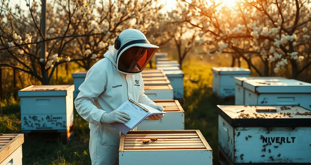 Side business pollination operations and income management Part-time beekeeper managing multiple pollination contracts with organized hive operations and scheduling software