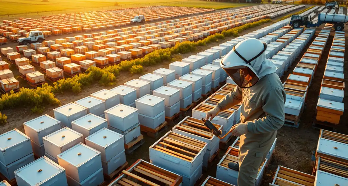 Enterprise-scale pollination fleet management Large-scale commercial beehive operation with thousands of organized hives managed by PollenOps Enterprise platform for pollination logistics.