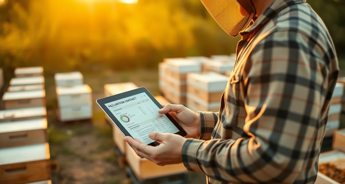 Digital pollination contract management platform Beekeeper using digital grower portal to manage pollination contracts and hive logistics on mobile device