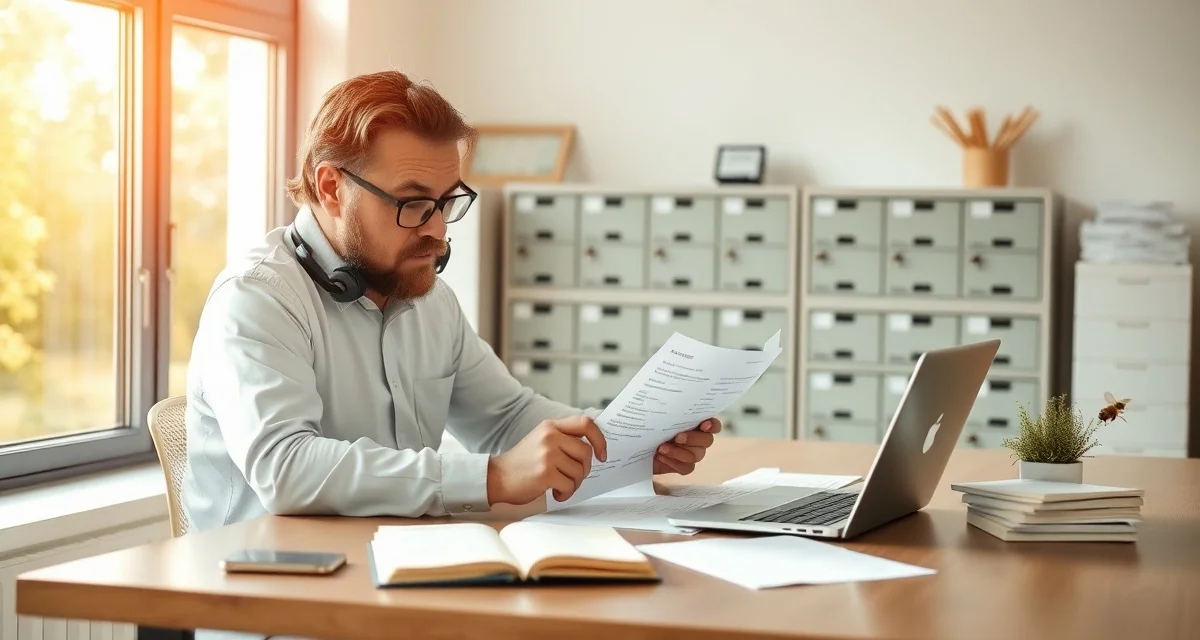 Professional invoice management for pollination services Commercial beekeeper preparing pollination service invoices with documentation and payment tracking system for grower accounts