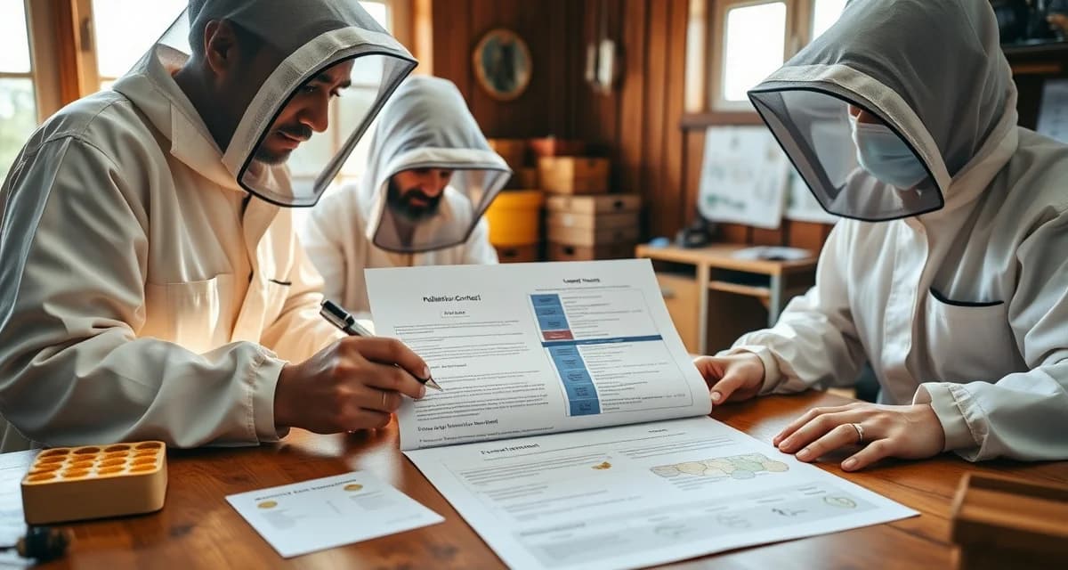 Professional pollination contract documentation Beekeepers signing a pollination contract with standard clauses template for commercial bee logistics operations