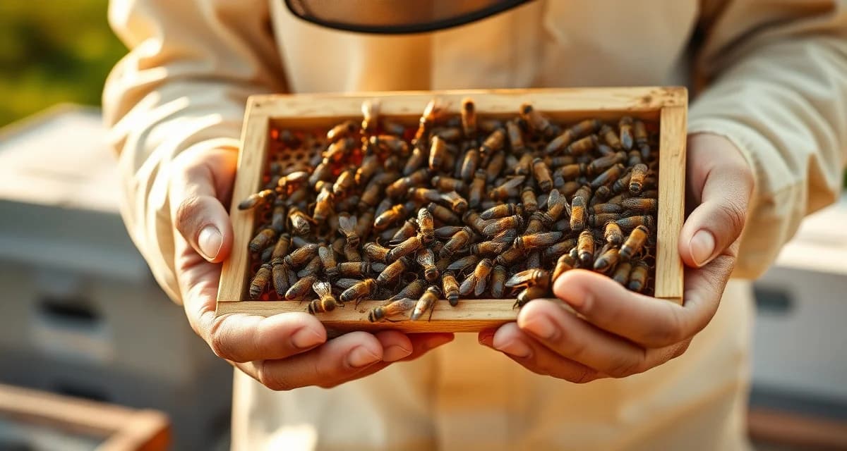 Standardized bee frame definition for contract clarity Beekeeper holding a frame of bees for pollination contract compliance and delivery standards