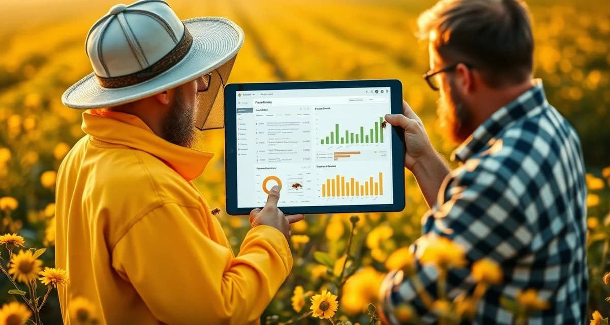 Digital pollination service marketplace interface PollenOps grower platform dashboard displaying beekeeper profiles and pollination service management tools for commercial farming operations.