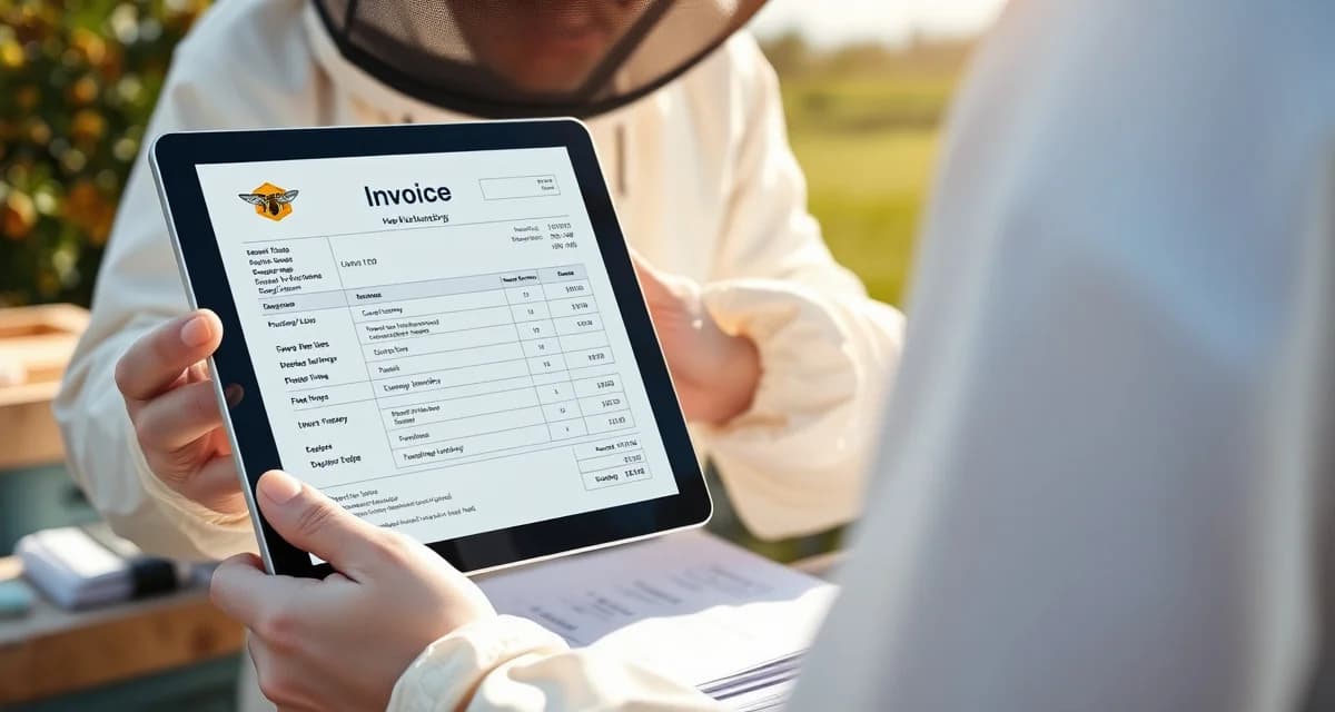 Detailed pollination invoice reducing grower disputes Professional pollination service invoice with detailed hive counts and bloom timing documentation for commercial beekeeping operations.