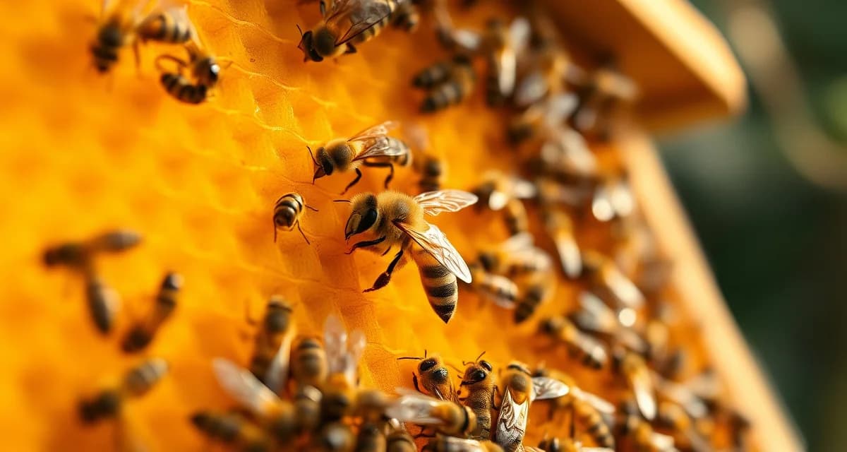 Professional queen rearing operations in commercial beekeeping Queen bee surrounded by worker bees on honeycomb frame in commercial queen rearing program