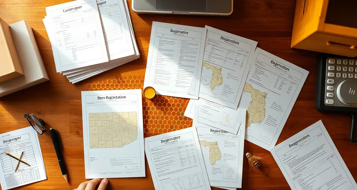 Apiary registration compliance documentation State apiary registration documents and permits organized by region for commercial beekeeping operations across all 50 US states