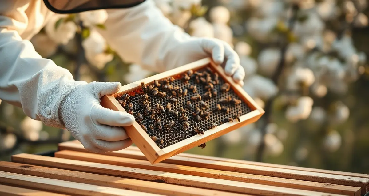 Washington State commercial beekeeping compliance and apiary inspection Commercial beekeeper inspecting bee colonies for Washington State apiary registration and health certificates required for pollination operations.