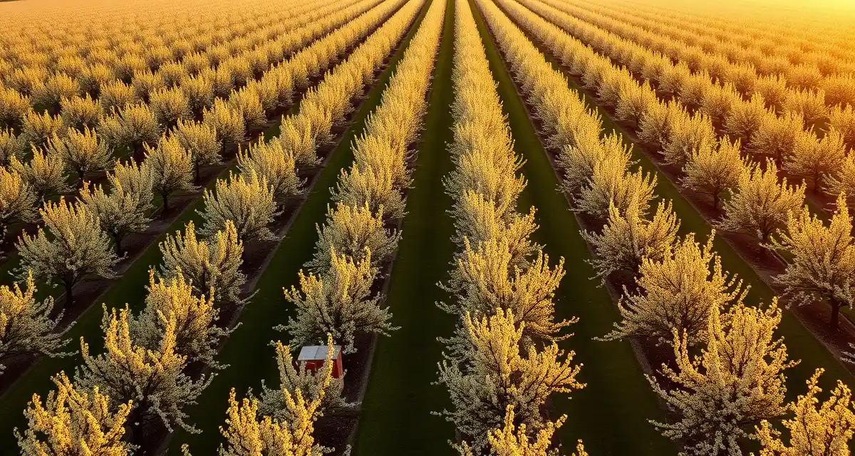 Commercial pollination operations in Washington State Honeybee hives placed in Washington apple orchards during spring pollination season in Yakima Valley